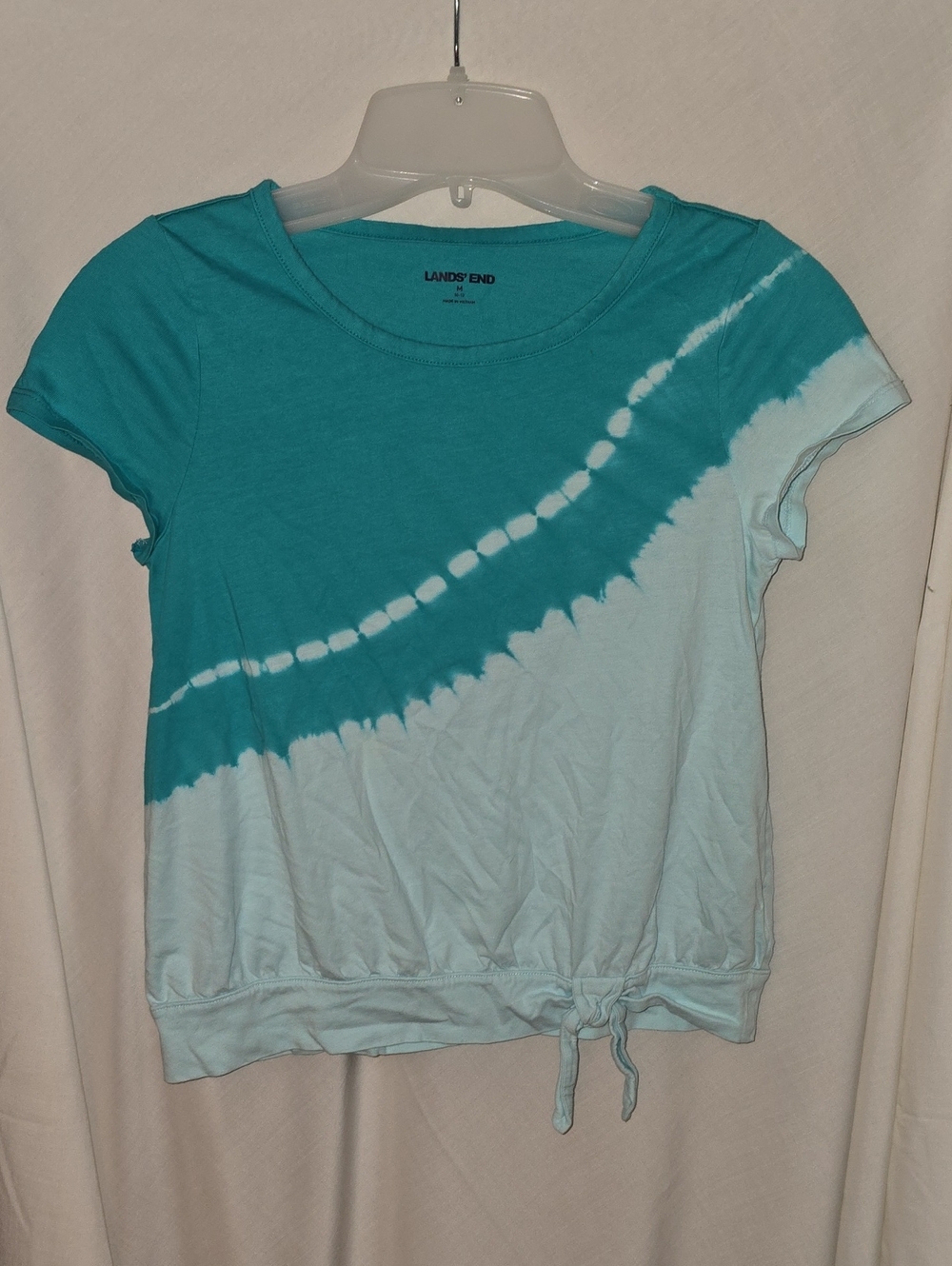 Lands' End Teal and Light Blue Tie-Dye Short Sleeve Tee with Tie